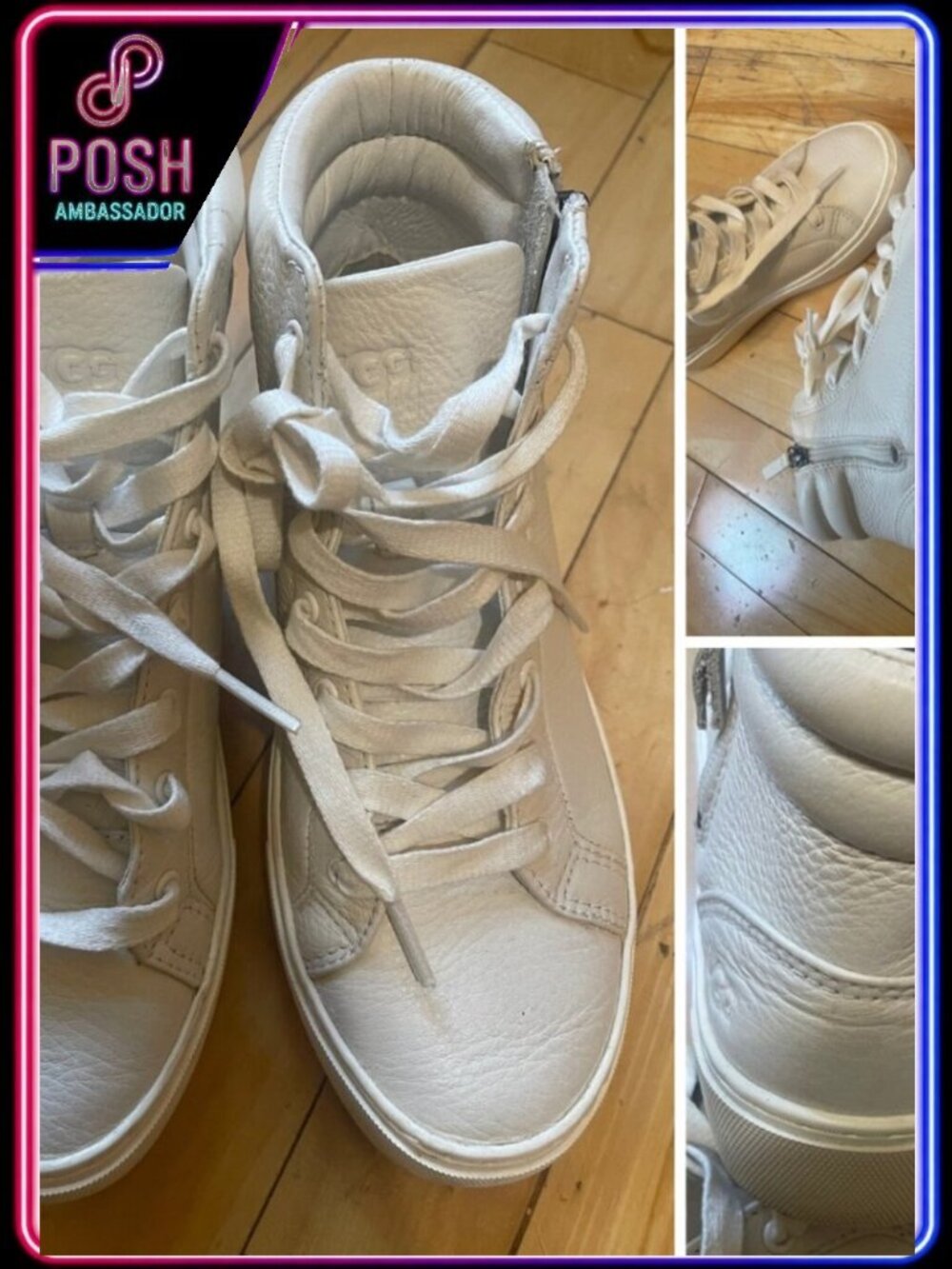 UGG Olli White Leather High Top Sneakers Womens 6 Lace Up Zip